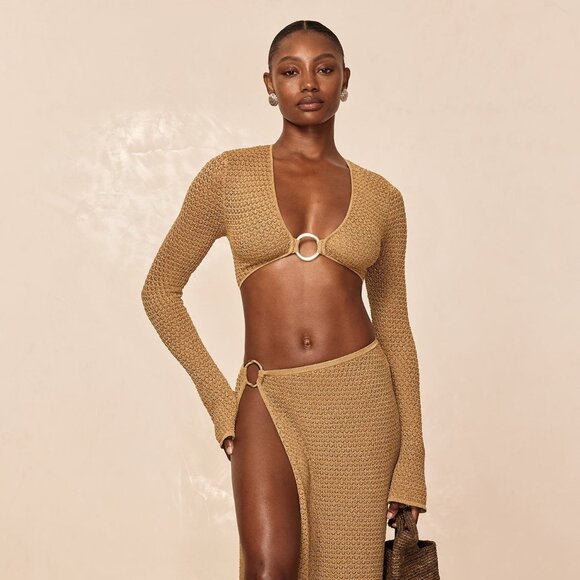 Montego Crop Top - Antique Gold Lace Crochet - Picture 2 of 4